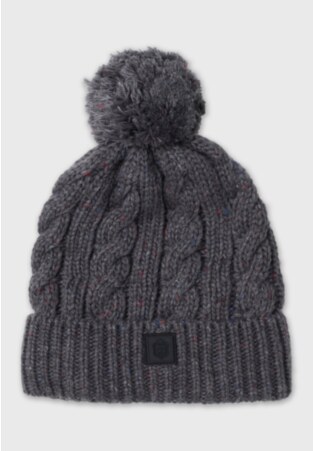Charcoal Cable Knit Pom-Pom Hat