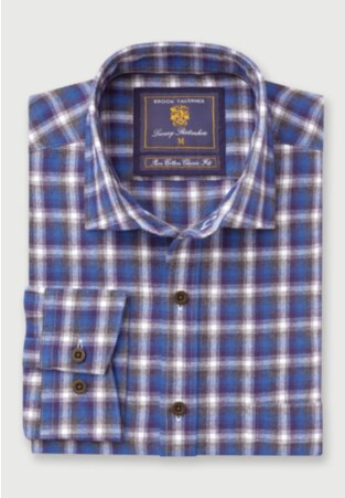 Blue with Navy and White Check Melange Cotton 33.5" Sleeve Cotton Shirt