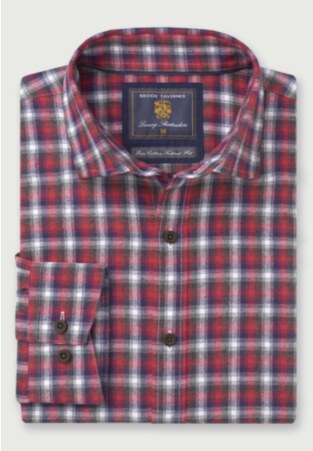 Tailored Fit Red Check 36.5" Sleeve Cotton Shirt