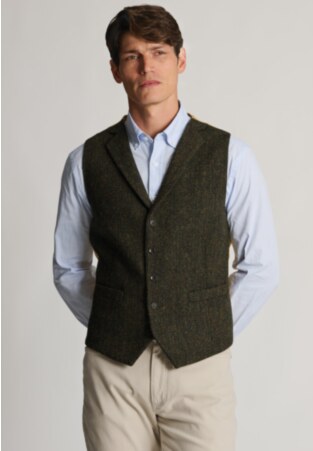 Tailored Fit Glencoe Green Herringbone Harris Tweed&reg; Vest