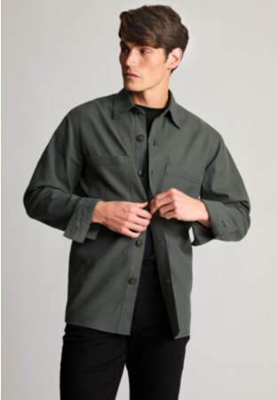 Ledger Dark Green Cotton Linen Overshirt