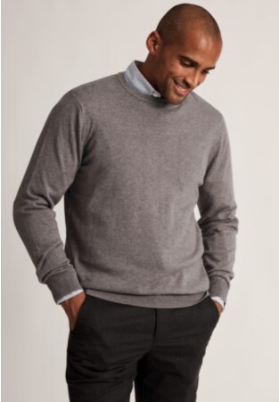 London Taupe Cotton Merino Crew Neck Jumper