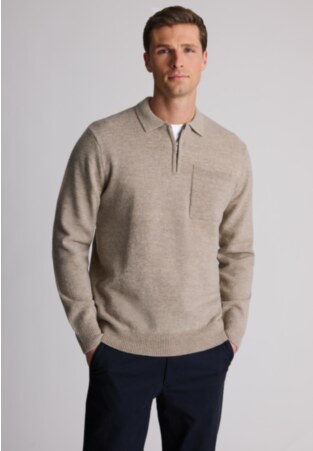 Loxton Stone Lambswool Blend Long Sleeve Quarter Zip Knitted Jumper