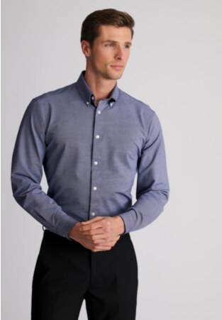 Tailored Fit Blue Marl Pique Cotton Blend Shirt
