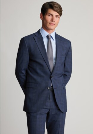Tailored Fit Suffield Navy Check Wool Blend Suit Jacket