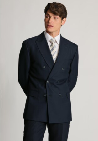 Tailored Fit Wells Navy Wool Blend Double Breasted Suit Jacket