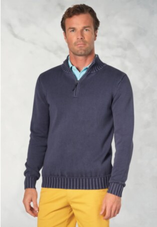 Edmonds Navy Washed Cotton Quarter Zip Jumper