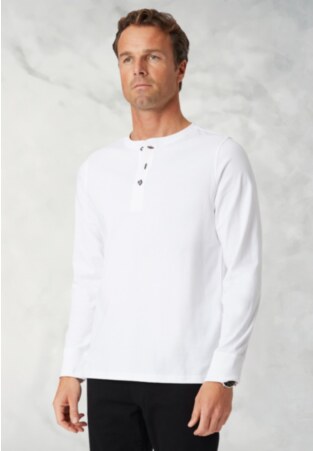 Holkham White Pure Cotton Long Sleeve Henley T-Shirt