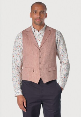 Tailored Fit Leeds Dusky Rose Linen Vest