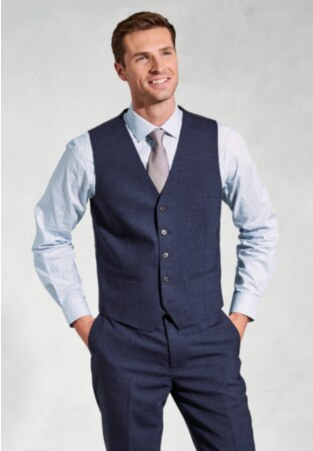 Tailored Fit McKellen Navy Wool Linen Blend Suit Vest