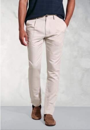 Tailored Fit Penn Ecru Single Pleat Tapered-Leg Linen Cotton Pants