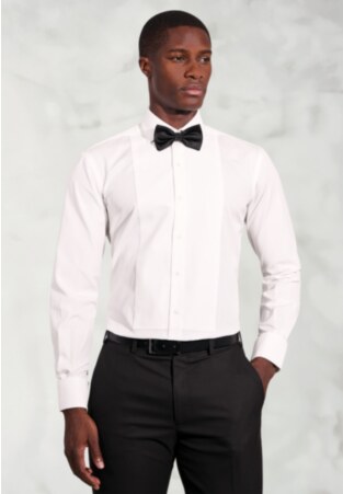 Regular Fit White Marcella Front Double Cuff Cotton Dress Shirt - Two Sleeve Lengths