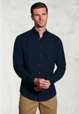 Regular Fit Navy Cotton Needlecord Shirt