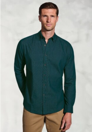 Regular Fit Teal Cotton Needlecord Shirt