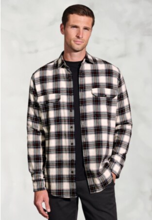 Regular Fit Ecru Herringbone Check Brushed Cotton Shirt