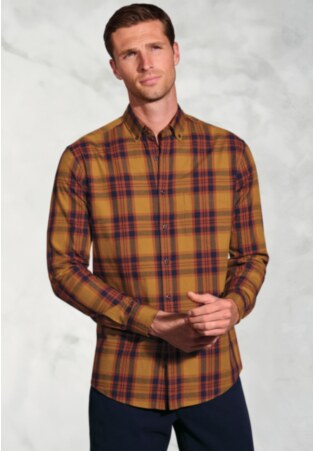 Regular Fit Mustard Check Brushed Cotton Shirt