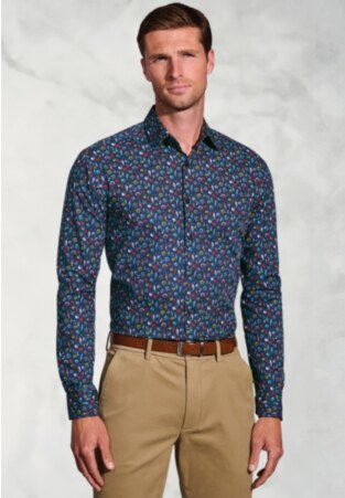 Regular Fit Navy Bauble Cotton Print Shirt