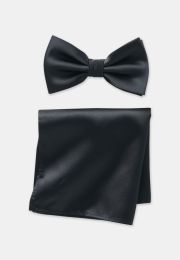 Black Satin Bow Tie & Hanky Set