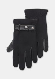 Black Knitted Glove with Leather Thumb and Trim