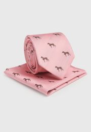 Pink with Pointer Motif Pure Silk Tie and Hanky Set