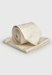 Ivory Paisley Pure Silk Tie and Hanky Set