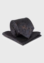 Blue Ornate Paisley Pure Silk Tie and Hanky Set