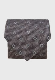 Gold Textured Floral Geometric Silk Tie