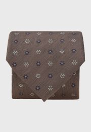 Chestnut Floral Geometric Silk & Linen Blend Tie