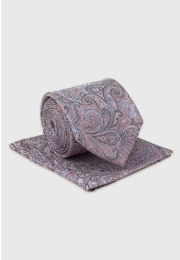 Pink Paisley Silk Tie & Hank Set