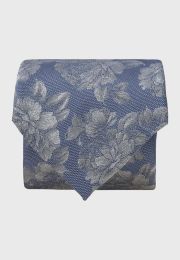 Blue Large Tonal Floral Silk Tie