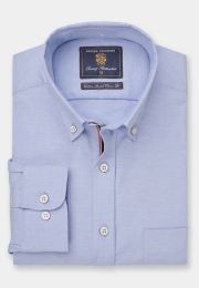 Regular Fit Blue Stretch Oxford Cotton Shirt