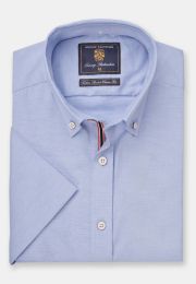 Tailored Fit Blue Stretch Oxford Cotton Short Sleeve Shirt