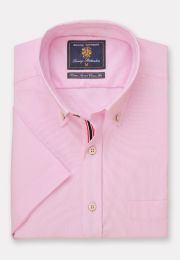 Regular Fit Pink Stretch Oxford Cotton Short Sleeve Shirt