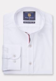 Tailored Fit White Stretch Oxford Cotton Grandad Collar Shirt
