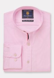 Tailored Fit Pink Stretch Oxford Cotton Grandad Collar Shirt