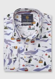Regular Fit Alpine Scene Christmas Print Shirt