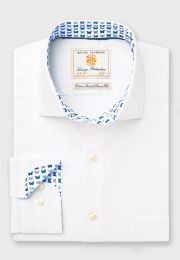 Regular Fit White Herringbone Cotton Stretch Shirt