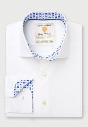 Tailored Fit White Herringbone Cotton Stretch Shirt