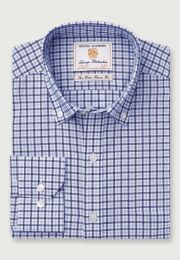 Regular Fit Navy and Sky Blue Check Cotton-Rich Oxford Shirt