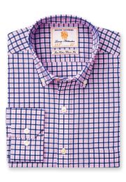 Tailored Fit Navy and Pink Check Oxford Cotton Shirt