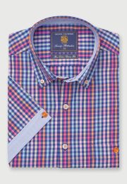 Regular Fit Navy Check Cotton Short Sleeve Shirt