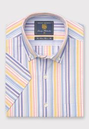 Regular Fit Stripe Seersucker Cotton Short Sleeve Shirt