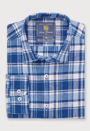 Tailored Fit Indigo Check Linen Cotton Shirt