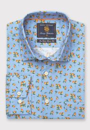 Regular Fit Sky Blue with Oranges Print Cotton Shirt