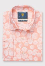 Regular Fit Apricot with Clams Print Linen Cotton Shirt