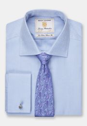 Tailored Fit Double Cuff Blue Herringbone Cotton Shirt