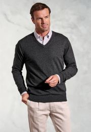 Berlin Charcoal Cotton Merino V-Neck Jumper