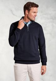 Brolin Navy Garment Dyed Zip Neck Sweatshirt