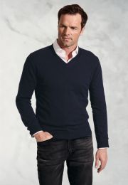 Navy Cashmere V-Neck Jumper