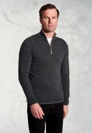 Charcoal Cashmere Zip Neck Jumper